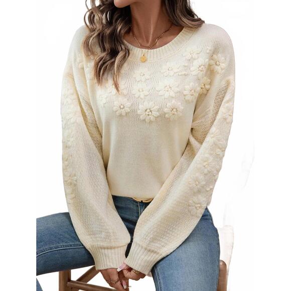 ROSA CLOTHING Sweaters - NEW ROSA CLOTHING embroidered daisy knit sweater in off white